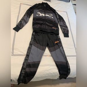 Le Tigre Tri-Color Track Jacket AND Track Pants Size M Men's Grey & Black